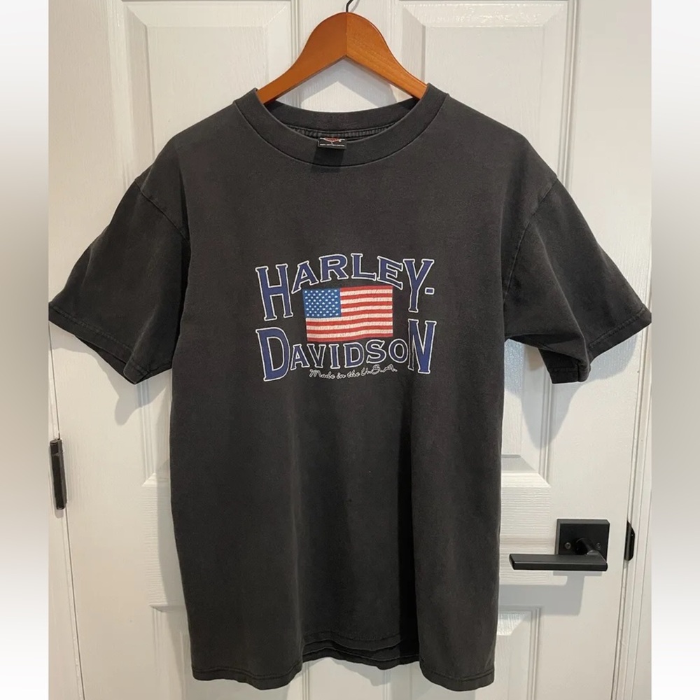 Men’s Vintage ‘90’s Harley Davidson American Flag Tee Shirt, Large